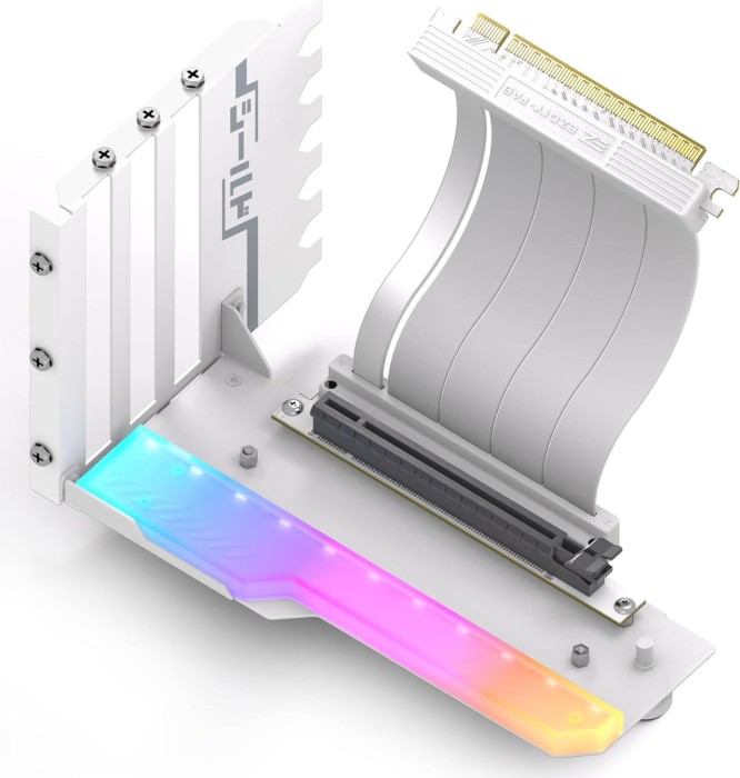 EZDIY-FAB Vertical GPU Mount, Riser Card Cable, avec support de carte graphique vertical, ARGB, coudé, PCIe 4.0, 115 mm, blanc
