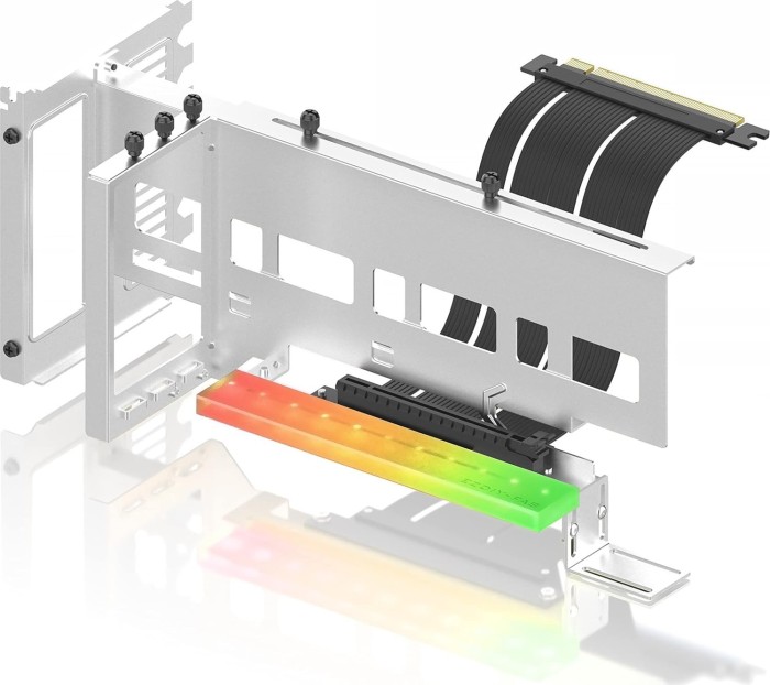 EZDIY-FAB Vertical GPU Mount, Riser Card Cable, avec support de carte graphique vertical, ARGB, coudé, PCIe 4.0, 170 mm, blanc