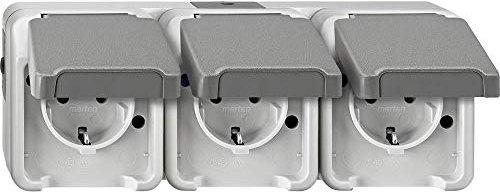 Merten Aquastar Triple prise SCHUKO, Gris clair (MEG2391-8029)