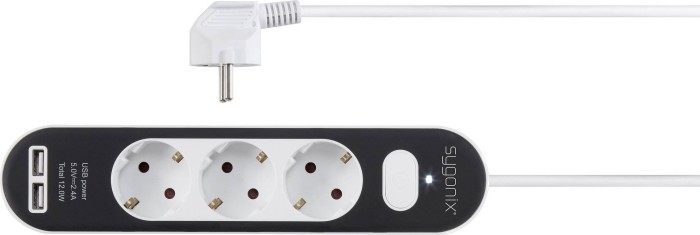 Sygonix Multiprise avec Interrupteur, 3 Prises, avec 2x USB, 1.4m, Blanc/Noir (SY-4538534 / 2269267)