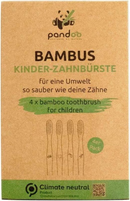 Pandoo Brosse à Dents Enfant Bambou, 4 Pièces