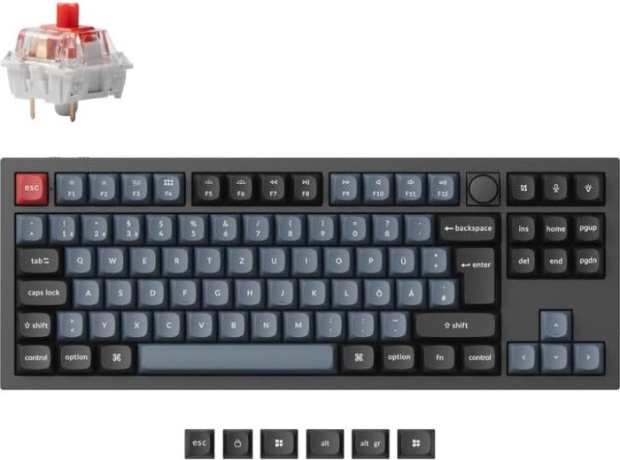Keychron Q3 Pro, noir/bleu gris, LED RGB, échangeable à chaud, Keychron K Pro RED, USB/Bluetooth, DE (Q3P-Z1-DE)