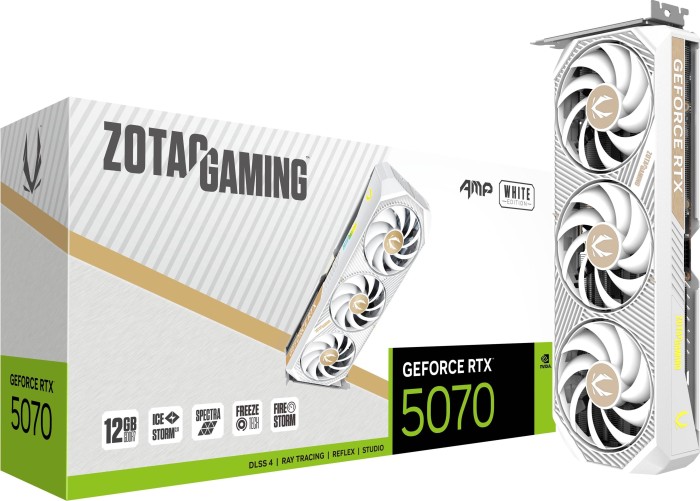 Zotac Gaming GeForce RTX 5070 AMP White Edition, 12 Go GDDR7, HDMI, 3x DP (ZT-B50700FQ-10P)